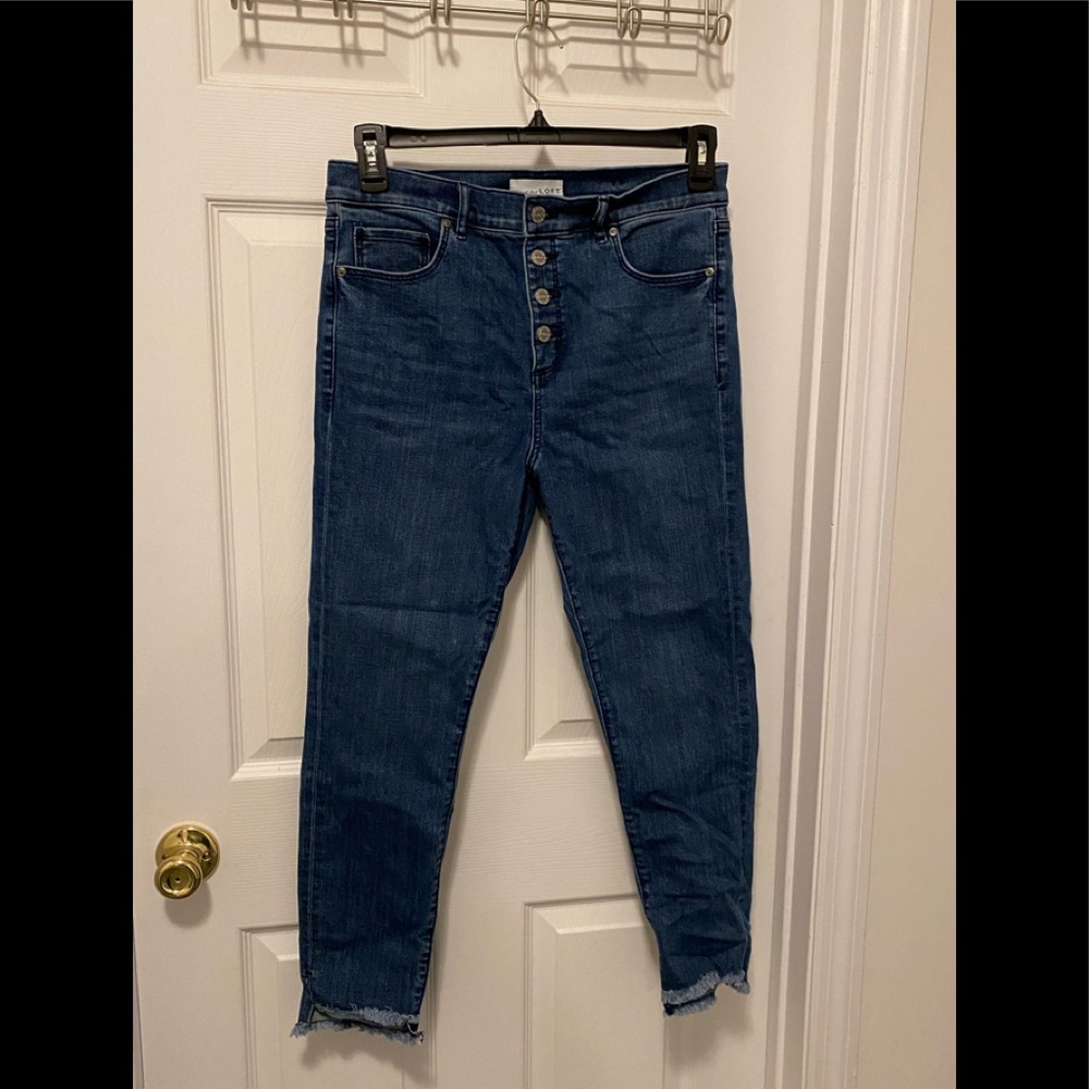 Loft, high rise, button front jeans, size 10